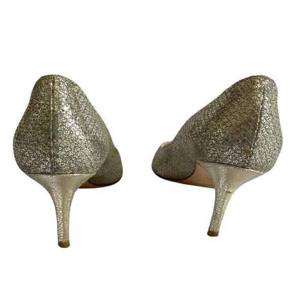 JIMMY CHOO ISABEL GOLD GLITTER PEEP TOE HEEL SHOE - 8,5 - Picture 3 of 9